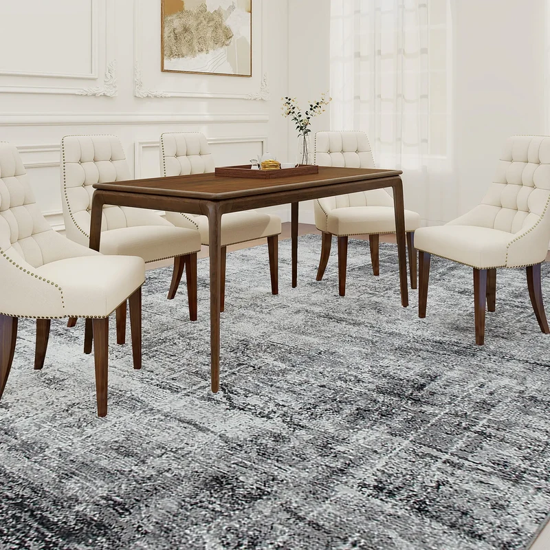 Modern Abstract Area Rug, 6x9, Machine Washable, Non-Slip, Grey