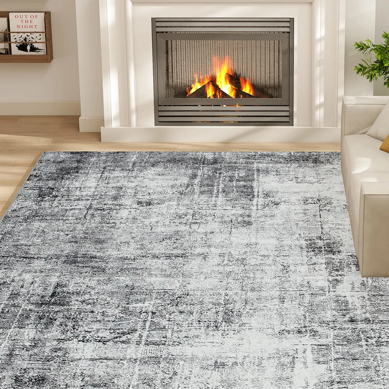 Modern Abstract Area Rug, 6x9, Machine Washable, Non-Slip, Grey