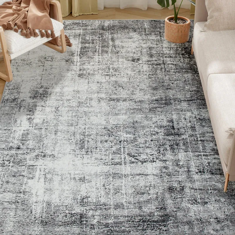 Modern Abstract Area Rug, 6x9, Machine Washable, Non-Slip, Grey
