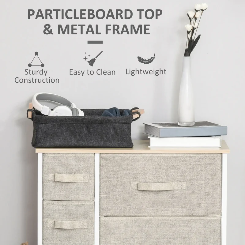 7-Drawer Dresser, Metal Frame, Fabric, Light Grey