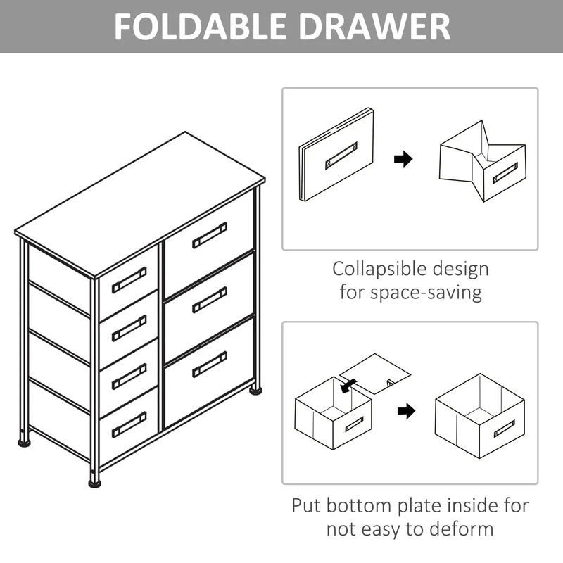 7-Drawer Dresser, Metal Frame, Fabric, Light Grey