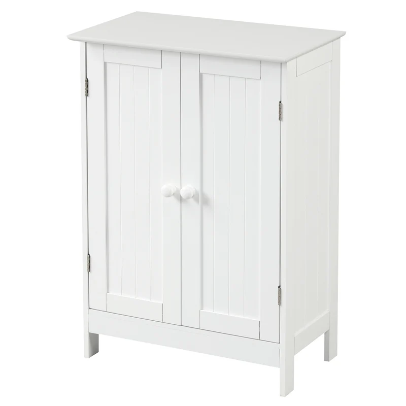 Bathroom Floor Storage Cabinet, Double Door, White