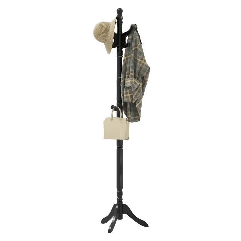 Solid Wood Hall Tree, 11 Hooks, 3 Height Options, Black