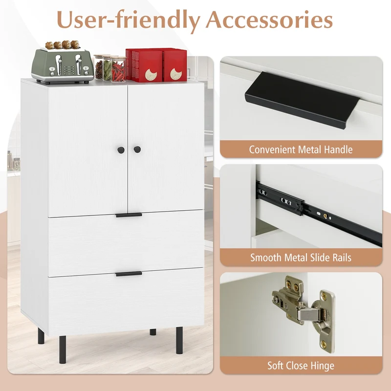 Sideboard Buffet Cabinet, 2-Door, White