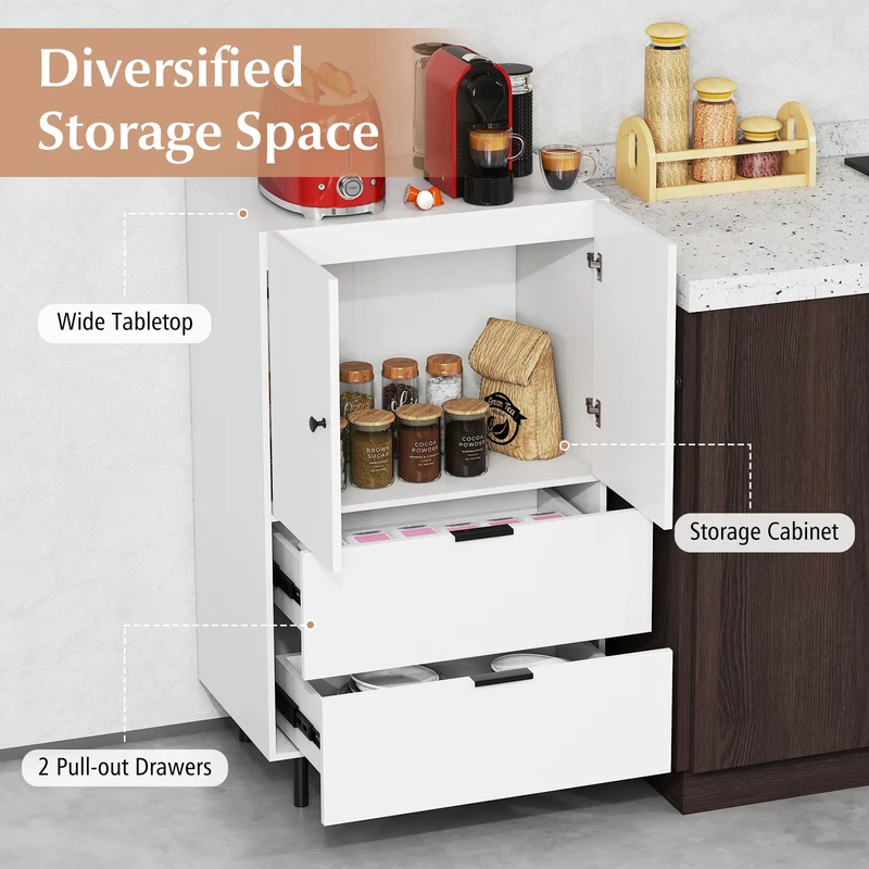 Sideboard Buffet Cabinet, 2-Door, White