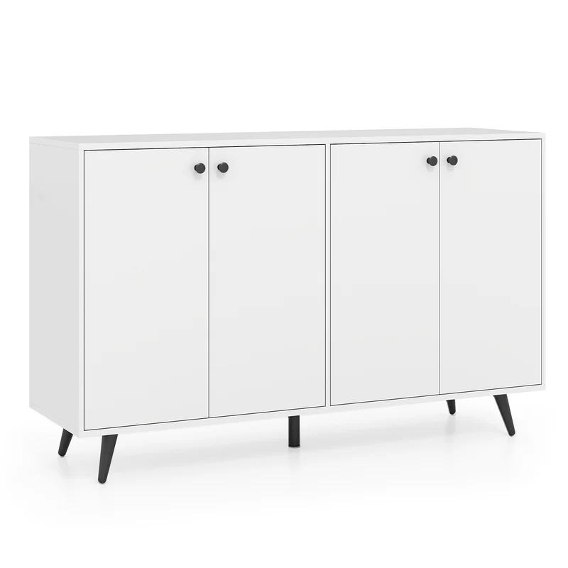 Mid Century Modern Buffet Sideboard, Adjustable Shelves, White