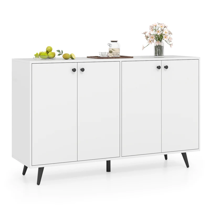 Mid Century Modern Buffet Sideboard, Adjustable Shelves, White