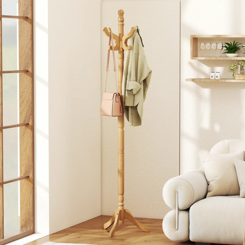 Solid Wood Hall Tree, 11 Hooks, 3 Height Options, Natural