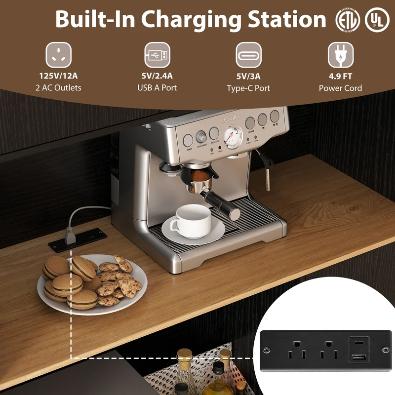 71" Tall Kitchen Pantry Cabinet With Charging Station, Black
