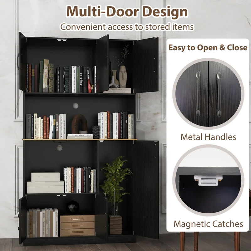 71" Tall Kitchen Pantry Cabinet With Charging Station, Black
