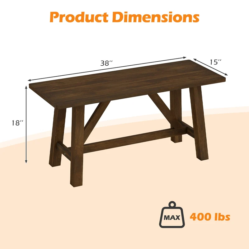 Wooden Entryway Bench, Farmhouse Dining Bench, 400 LBS Weight Capacity, Brown