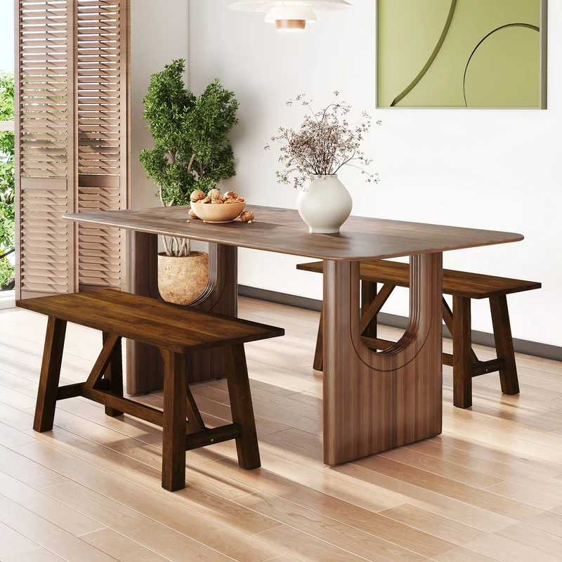 Wooden Entryway Bench, Farmhouse Dining Bench, 400 LBS Weight Capacity, Brown