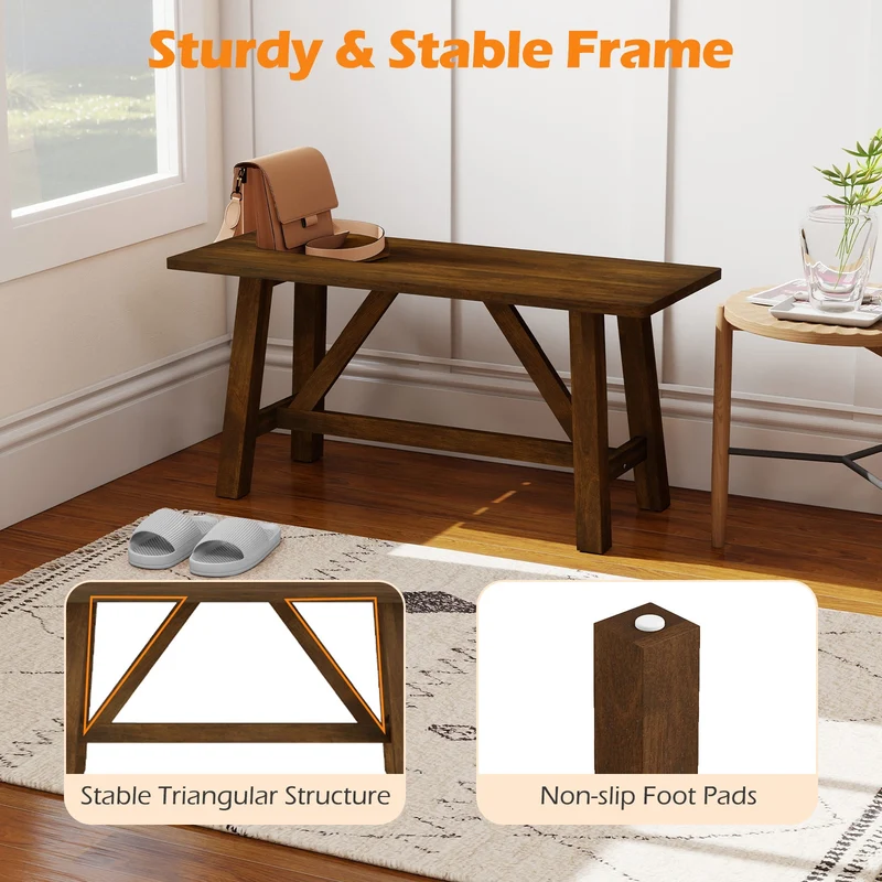 Wooden Entryway Bench, Farmhouse Dining Bench, 400 LBS Weight Capacity, Brown
