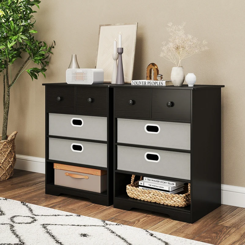 4-Drawer Dresser, Modern Chest Storage Organizer, Black
