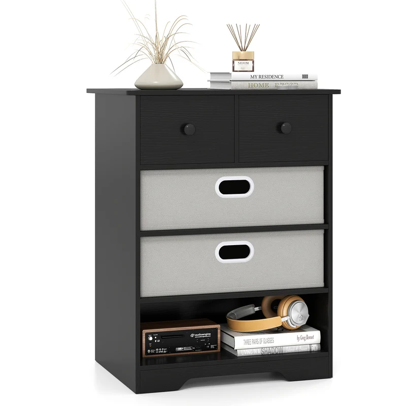 4-Drawer Dresser, Modern Chest Storage Organizer, Black