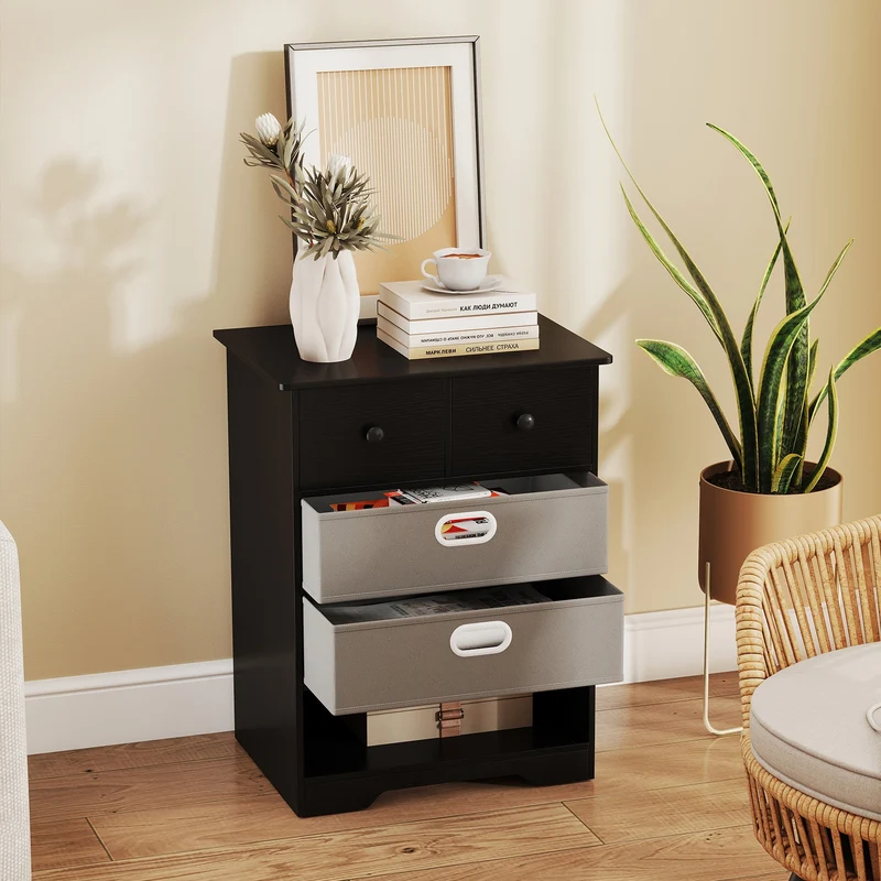 4-Drawer Dresser, Modern Chest Storage Organizer, Black