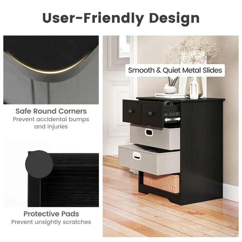 4-Drawer Dresser, Modern Chest Storage Organizer, Black