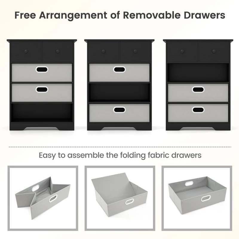 4-Drawer Dresser, Modern Chest Storage Organizer, Black