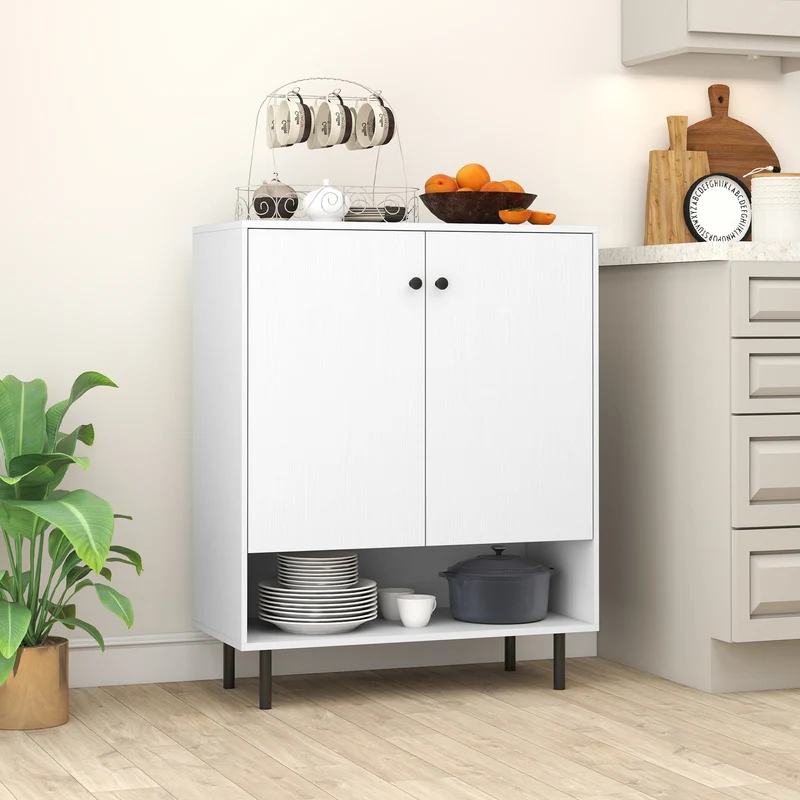 2-Door Sideboard Buffet Cabinet, Adjustable Shelf, White