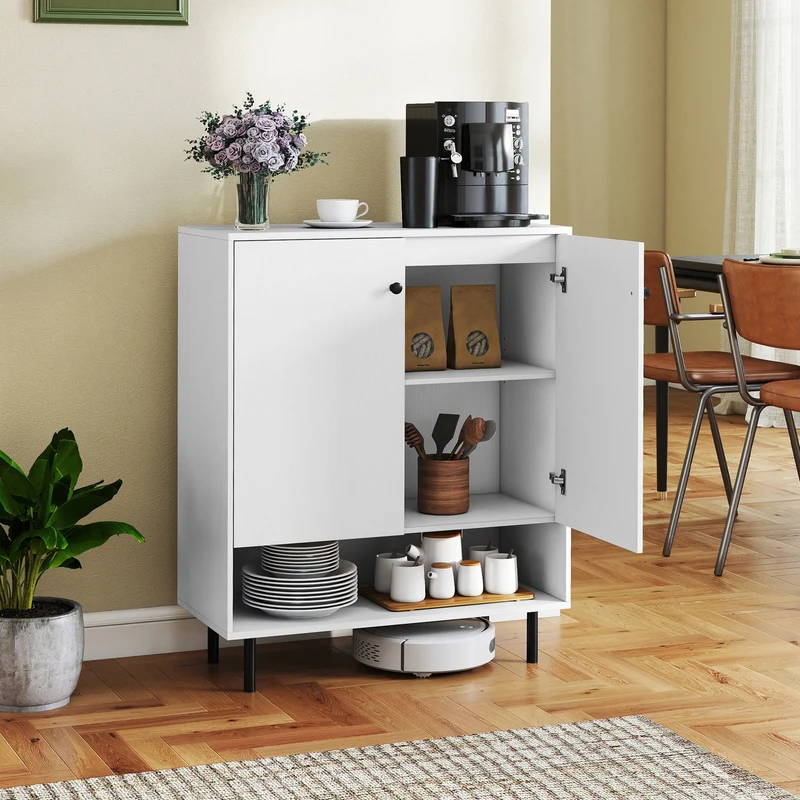 2-Door Sideboard Buffet Cabinet, Adjustable Shelf, White