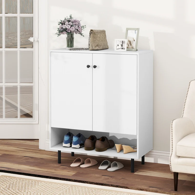2-Door Sideboard Buffet Cabinet, Adjustable Shelf, White