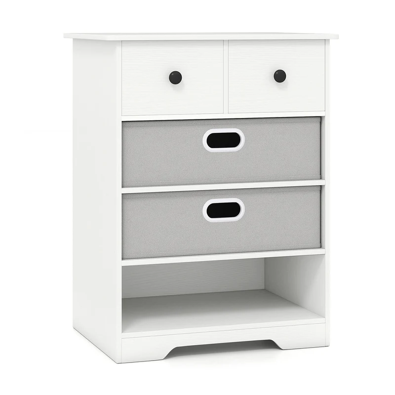 4-Drawer Dresser, Modern Chest Storage Organizer With Open Shelves, White