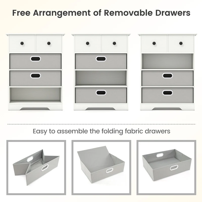 4-Drawer Dresser, Modern Chest Storage Organizer With Open Shelves, White