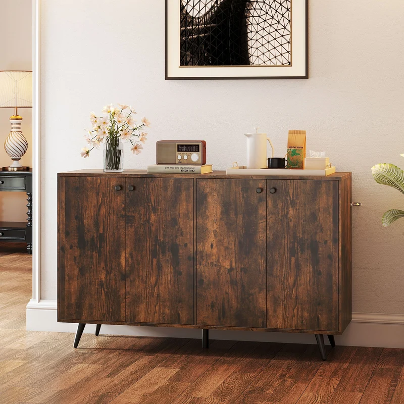 Mid Century Modern Buffet Sideboard, Adjustable Shelves, Brown