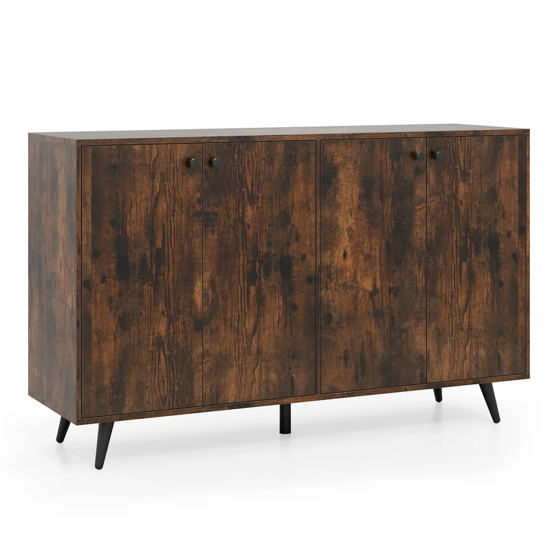 Mid Century Modern Buffet Sideboard, Adjustable Shelves, Brown