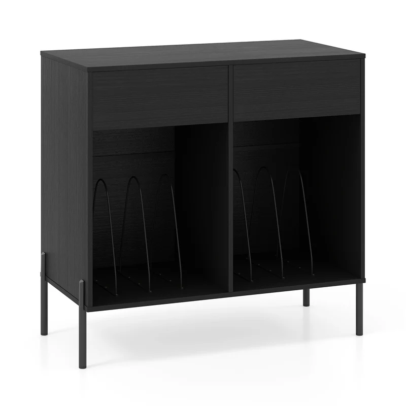 Double Wide Turntable Stand, Vinyl Record Storage Table, Black