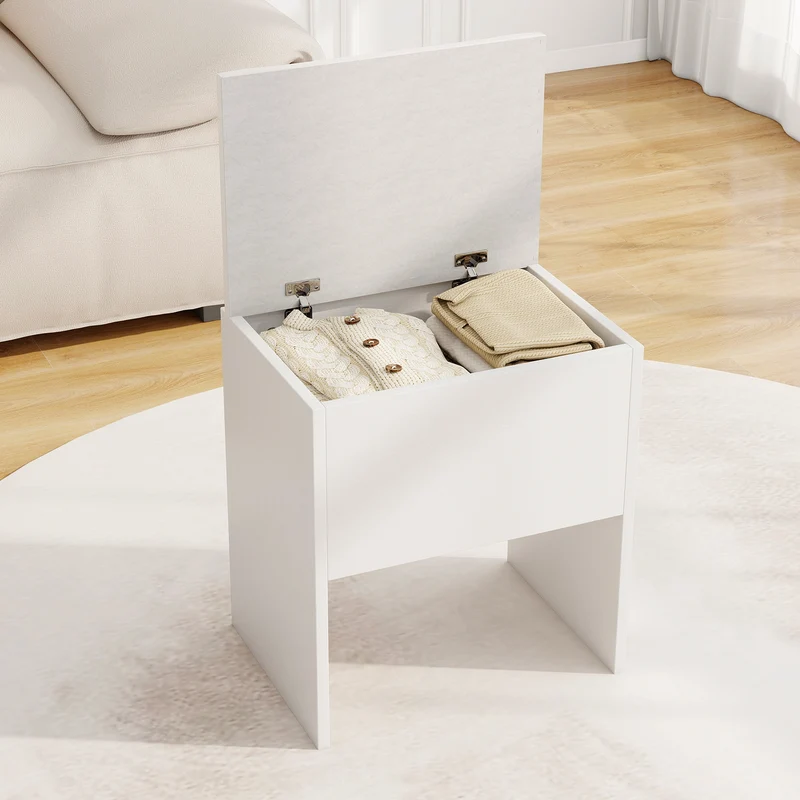 Vanity Stool With Flip Top Storage, Soft Padded Seat, White