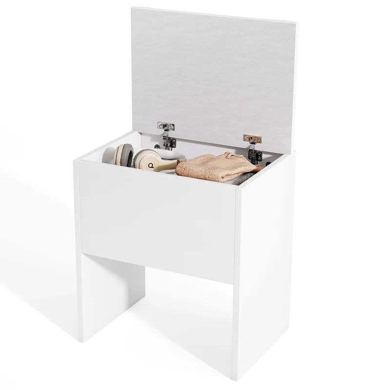 Vanity Stool With Flip Top Storage, Soft Padded Seat, White