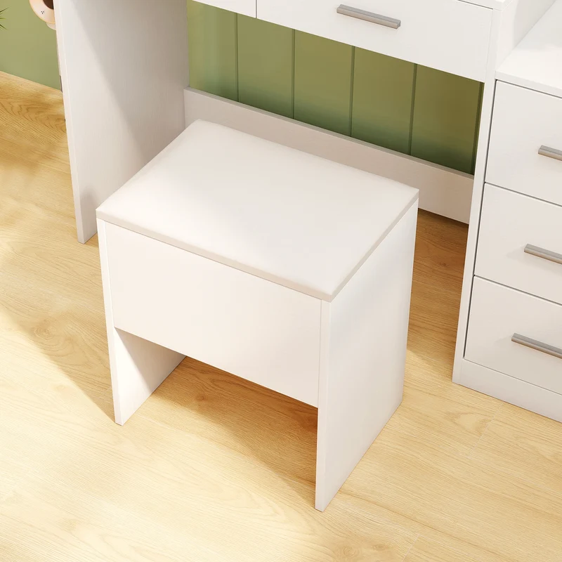 Vanity Stool With Flip Top Storage, Soft Padded Seat, White
