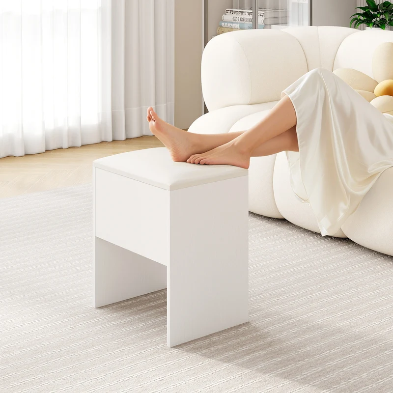 Vanity Stool With Flip Top Storage, Soft Padded Seat, White