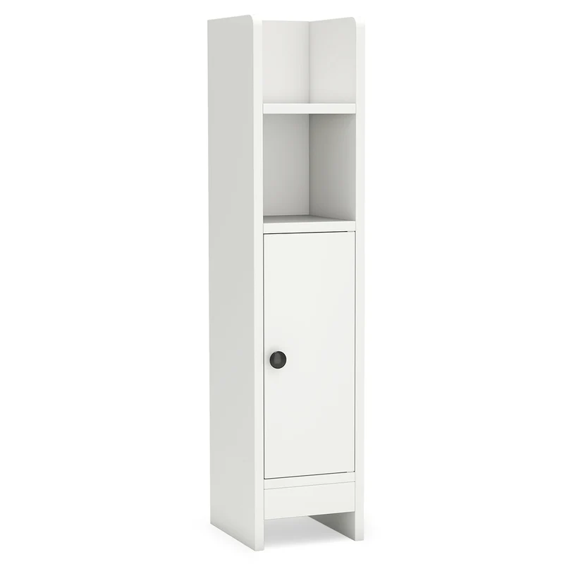 Slim Corner Bathroom Cabinet With Door, Adjustable Shelf, White
