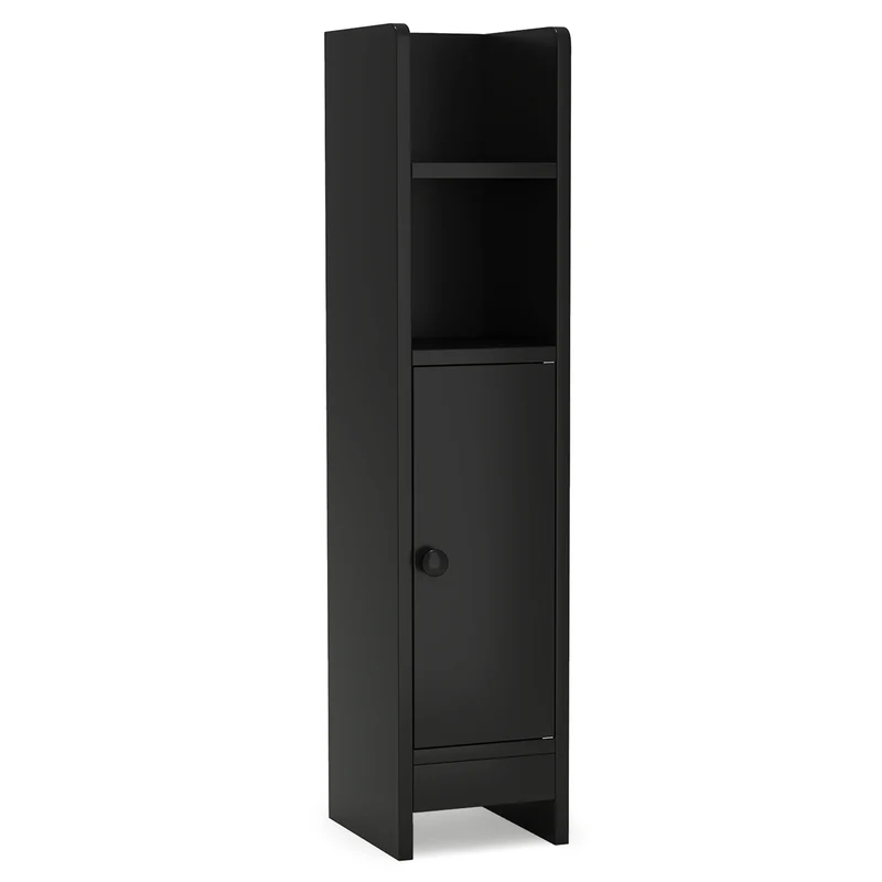 Slim Corner Bathroom Cabinet With Door, Adjustable Shelf, Black