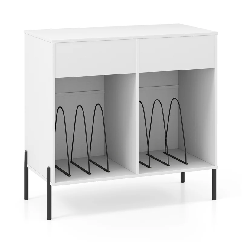 Double Wide Turntable Stand With Power Outlets, White