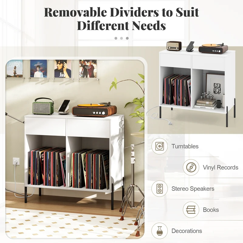 Double Wide Turntable Stand With Power Outlets, White