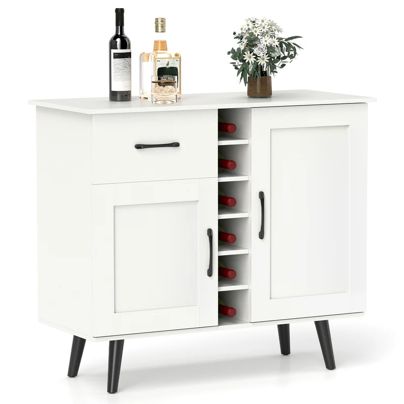 Wine Bar Buffet Cabinet, 6-Bottle Rack, White