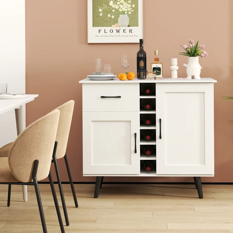Wine Bar Buffet Cabinet, 6-Bottle Rack, White
