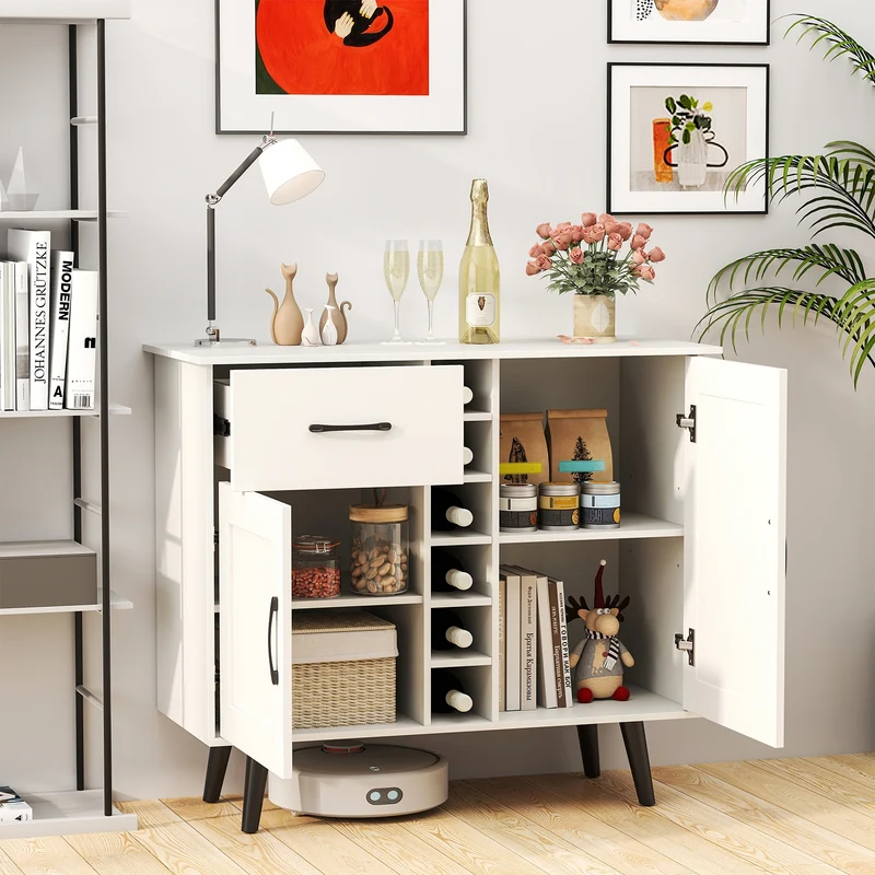 Wine Bar Buffet Cabinet, 6-Bottle Rack, White
