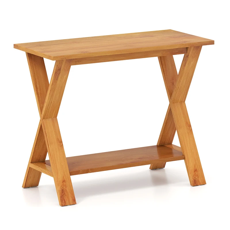 35 Inch Solid Wood Console Table With Storage Shelf, Teak