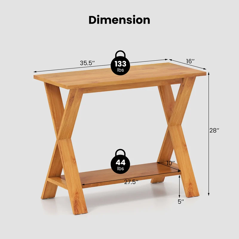 35 Inch Solid Wood Console Table With Storage Shelf, Teak