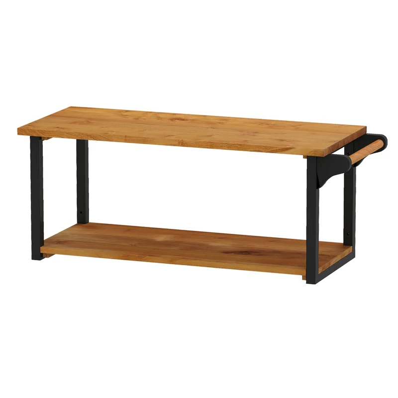 Teak Wood Wall Mounted Floating Shelves With Towel Bar, Natural