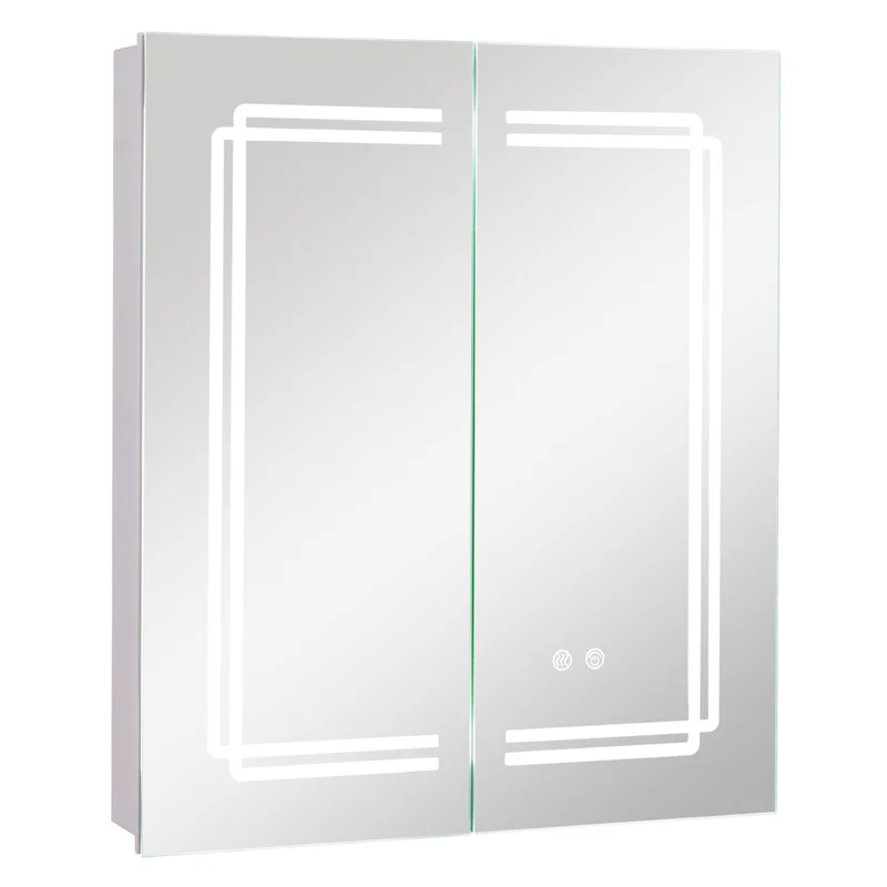 2 Door Bathroom Mirror Medicine Cabinet With Lights, White