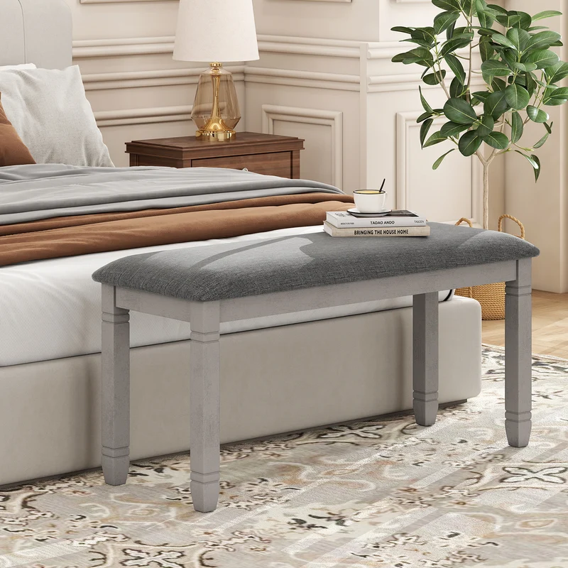 Upholstered Bedroom Bench, Gray