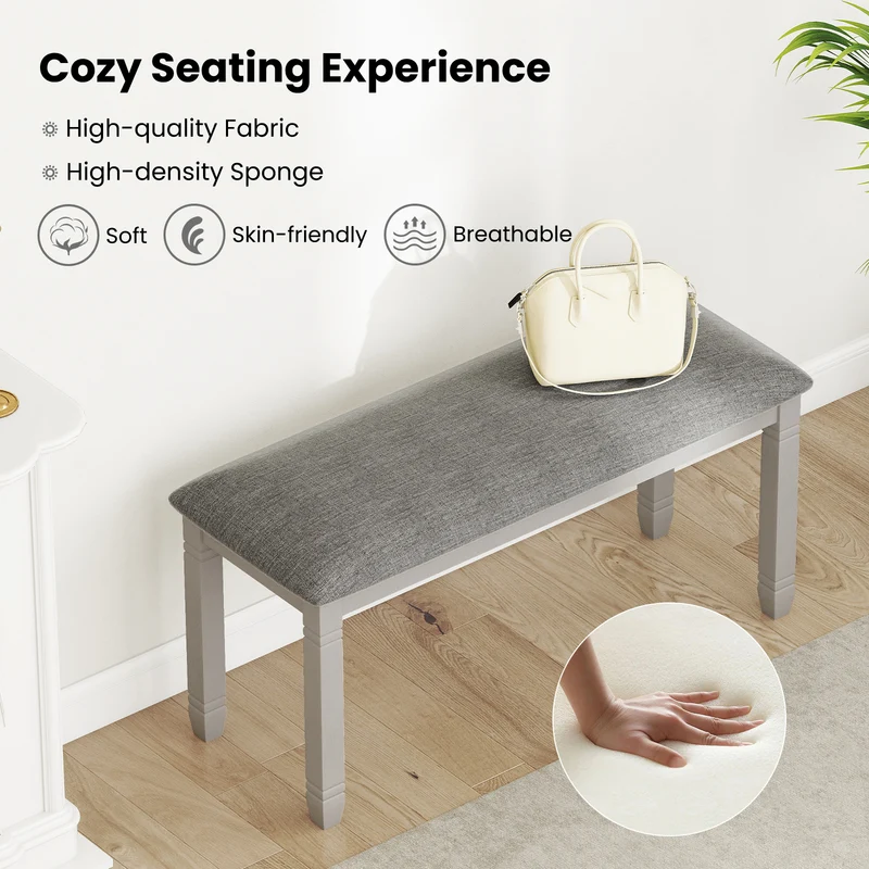 Upholstered Bedroom Bench, Gray