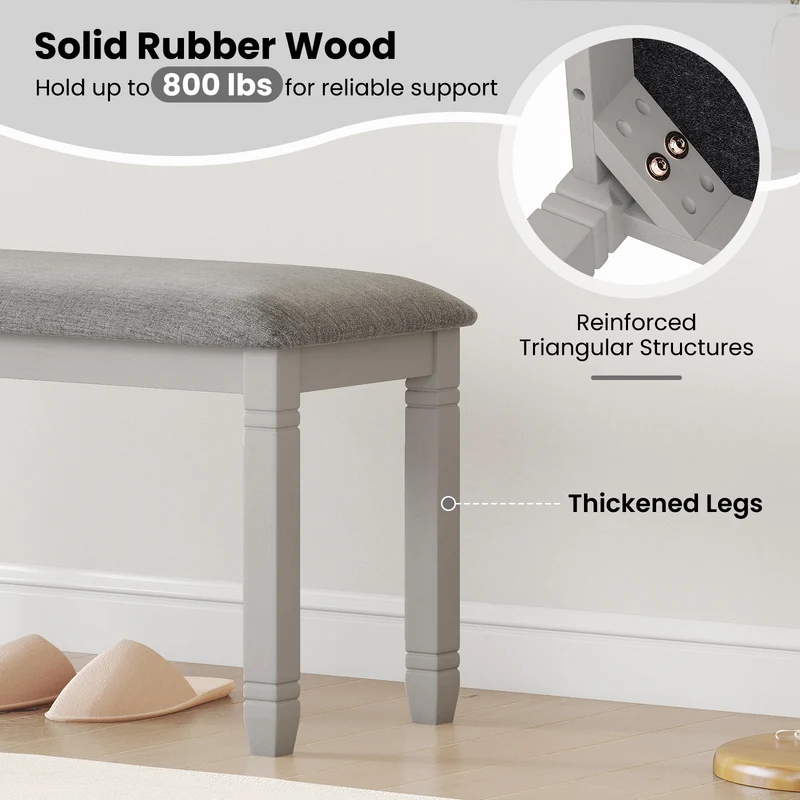 Upholstered Bedroom Bench, Gray