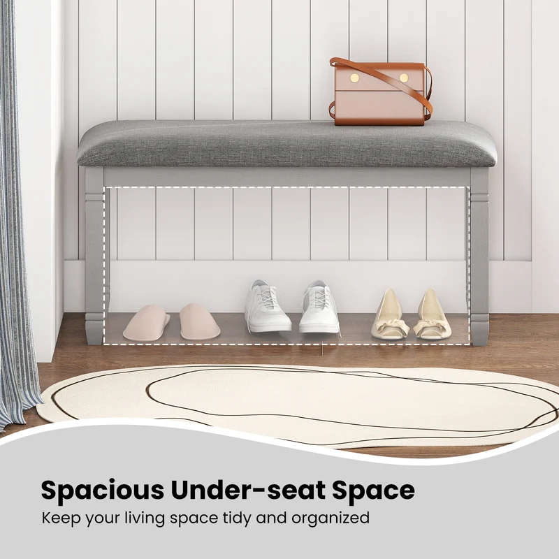 Upholstered Bedroom Bench, Gray