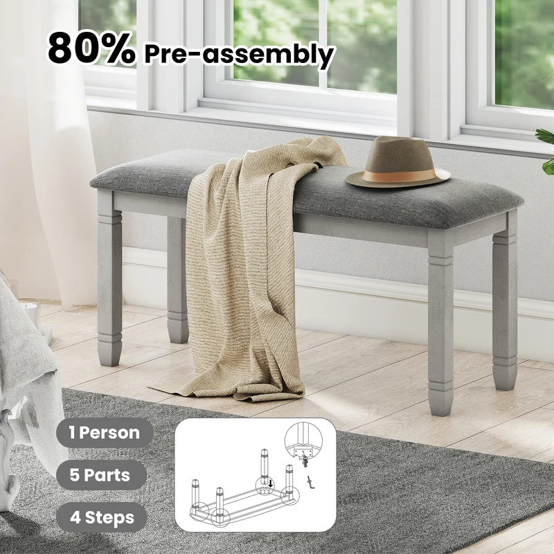 Upholstered Bedroom Bench, Gray
